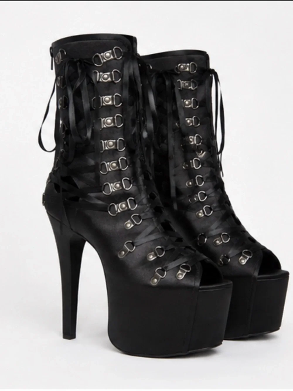 Gothic Lace-Up Platform Heels | Satin Finish Ultra High Heels | Size 8 | NWT